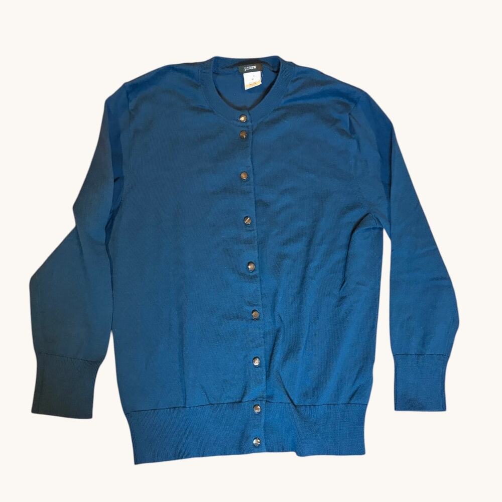 J.CREW Women's Cardigan Sweater Size Medium Teal Blue Cotton Blend
